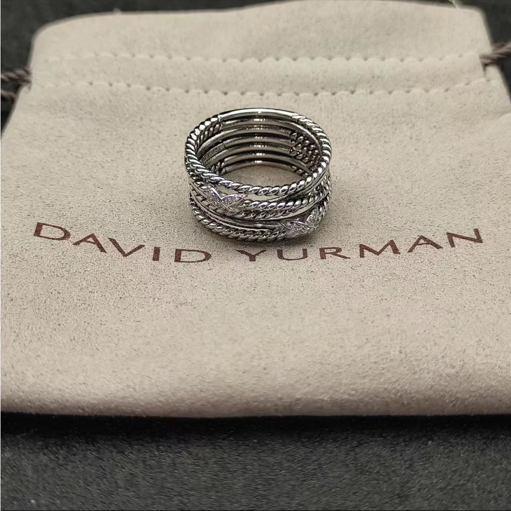 David Yurman Stackable Silver-Tone Twisted Rope Ring sz8